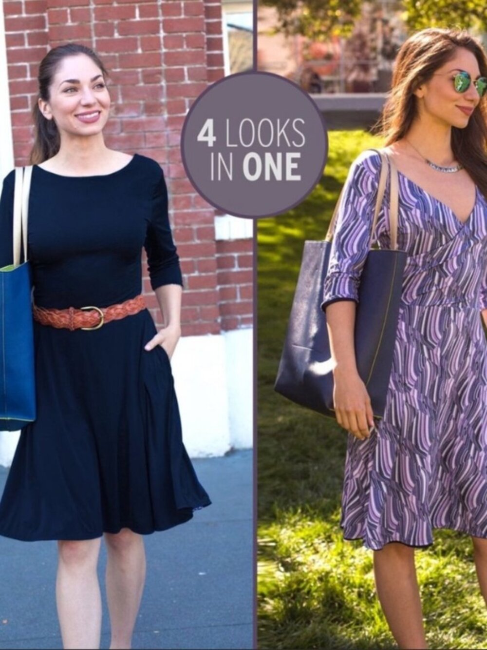 New Betabrand Navy Geo Print Round-Trip Reversible Dress Medium